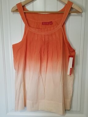 ELLE Orange to Cream Ombre Pleated Tank Top 100% Cotton Size Large NWT